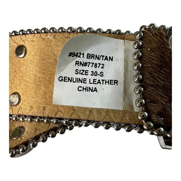 NWT Leather and Natural Hide Western Show Belt with Cross and Amber Rhinestones - Picture 4 of 7